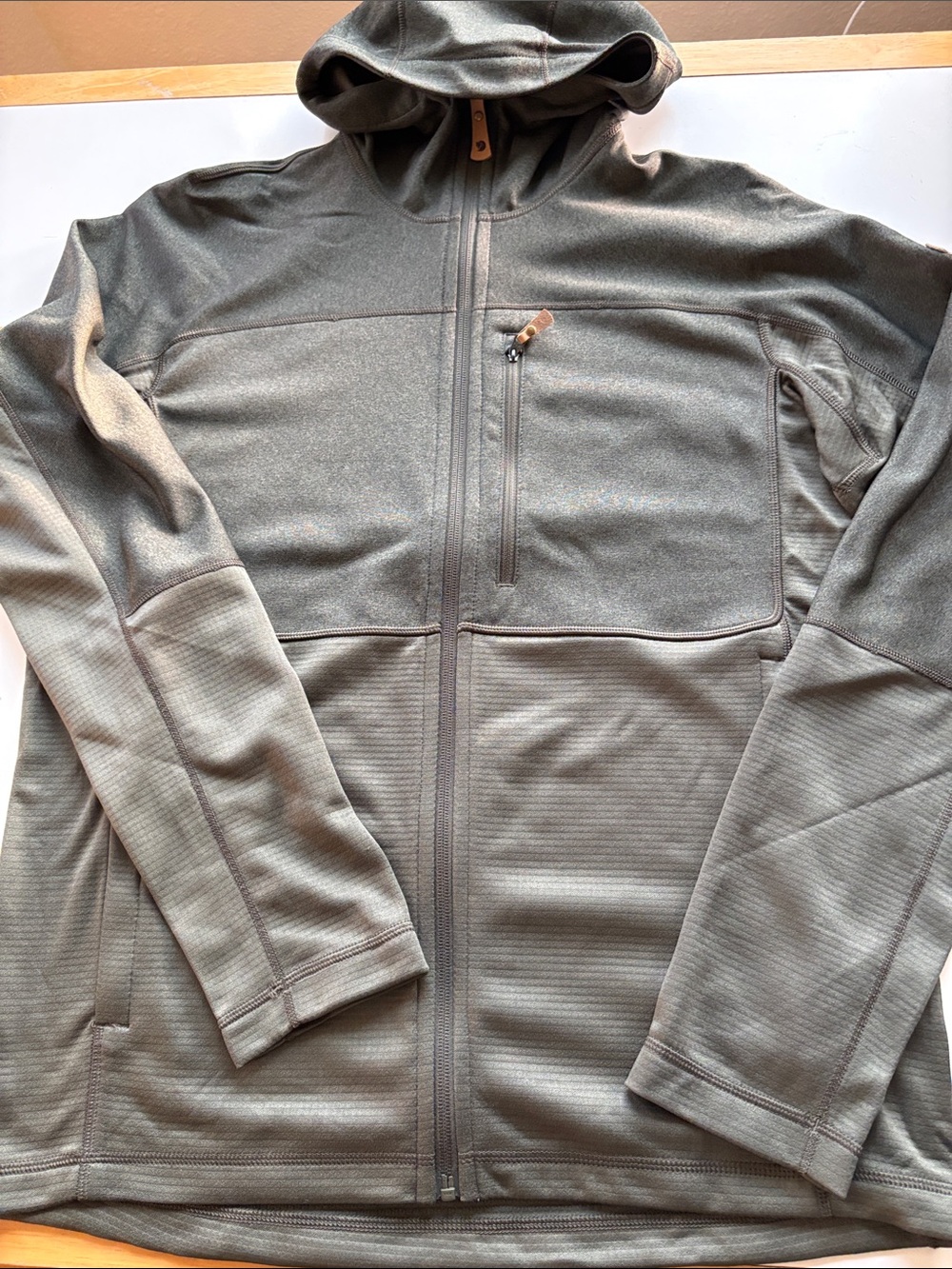 Fjallraven Abisco Trail Fleece Dark Green Hooded Lightweight Jacket Sz L - Picture 8 of 10